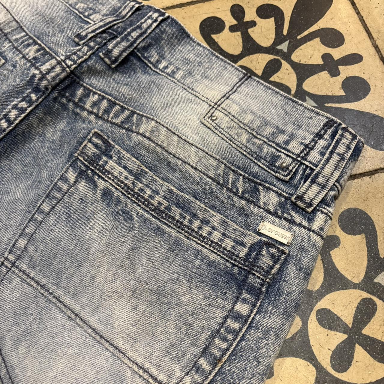 JRT144 - Vintage Retro Essential Guess Blue Wash Ribbed Biker Denim Shorts Jorts with detailed patch Logo #biker #y2k #jorts #skater #guess