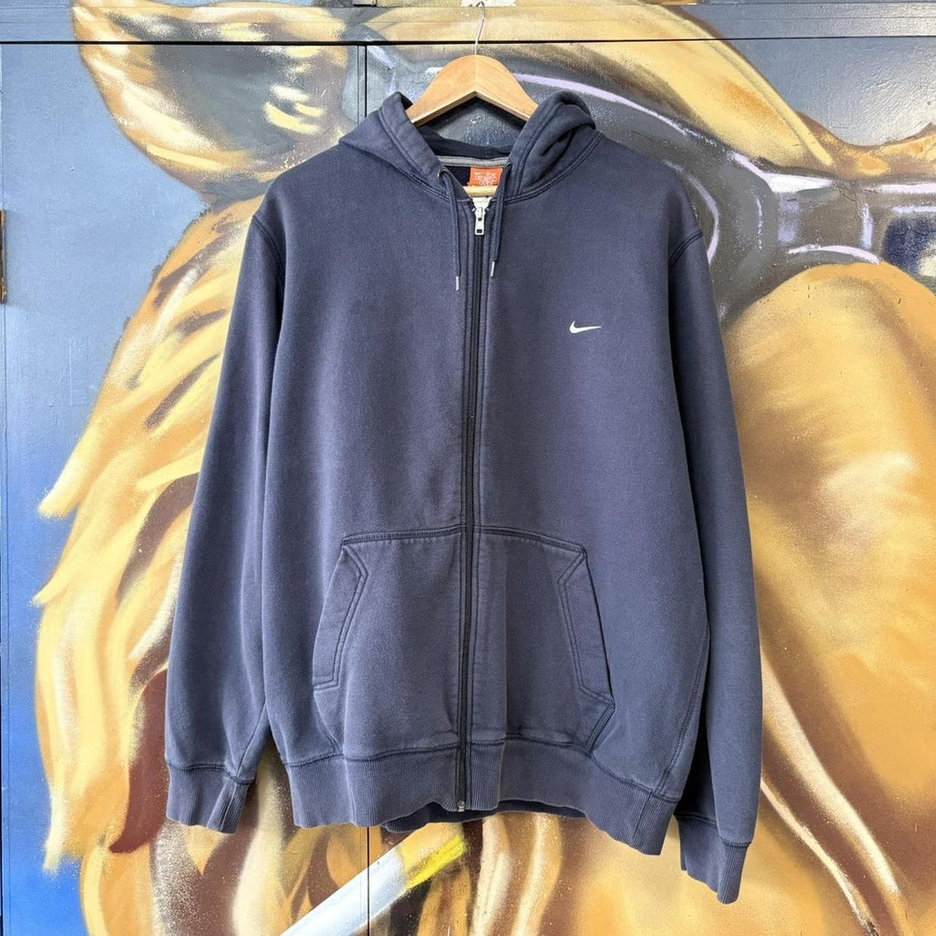 BR1912ABV-U - Vintage Retro Essential Nike Navy Full Zip Sweatshirt Hoodie with embroidered swoosh logo #90s #sportswear #essential #nike #y2k