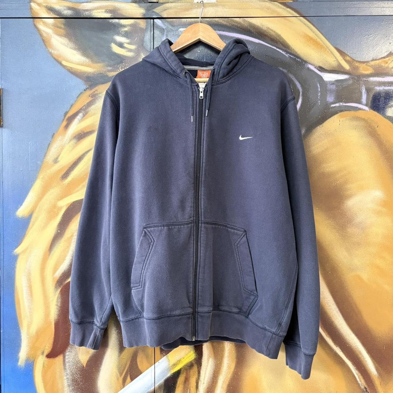 BR1912ABV-U - Vintage Retro Essential Nike Navy Full Zip Sweatshirt Hoodie with embroidered swoosh logo #90s #sportswear #essential #nike #y2k
