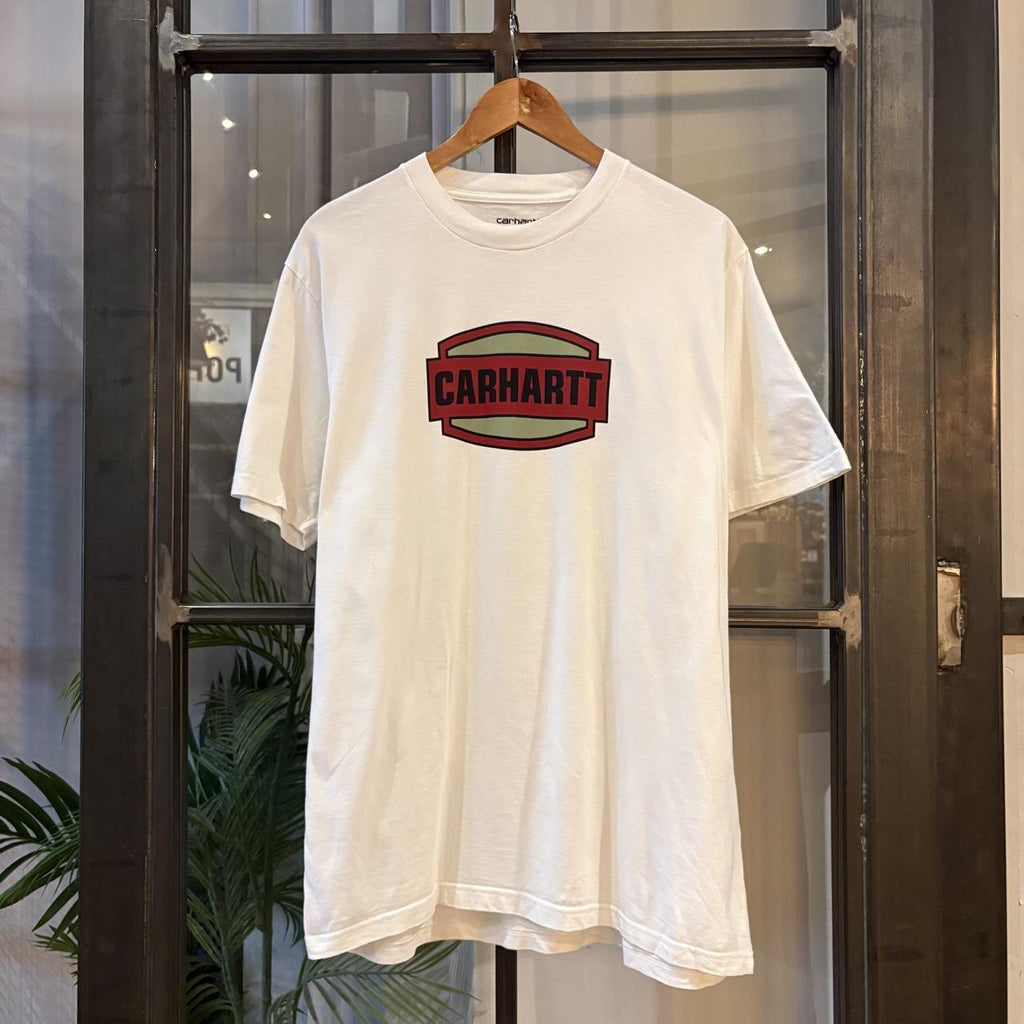 Carhartt WIP T shirt Mens Large White Press Script Logo Graphic Print Streetwear Skate Surf Tee Top 90s Y2K 00s