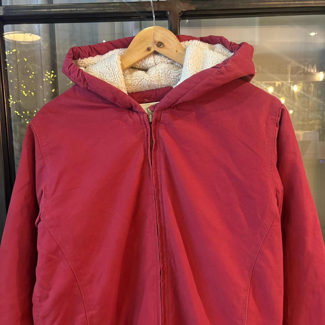 0125B38P - Vintage Retro Essential Red Active Style Jacket Full Zip Hooded Workwear Canvas Sherpa lined Jacket #workwear #utility #activejacket