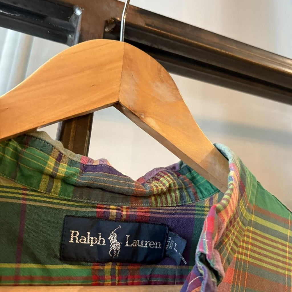 BR1209BD-F - Vintage Ralph Lauren Green and Purple Check Longsleeve collared button up polo shirt top #Y2K #preppy #chiefkeef #smartcasual #oldmoney