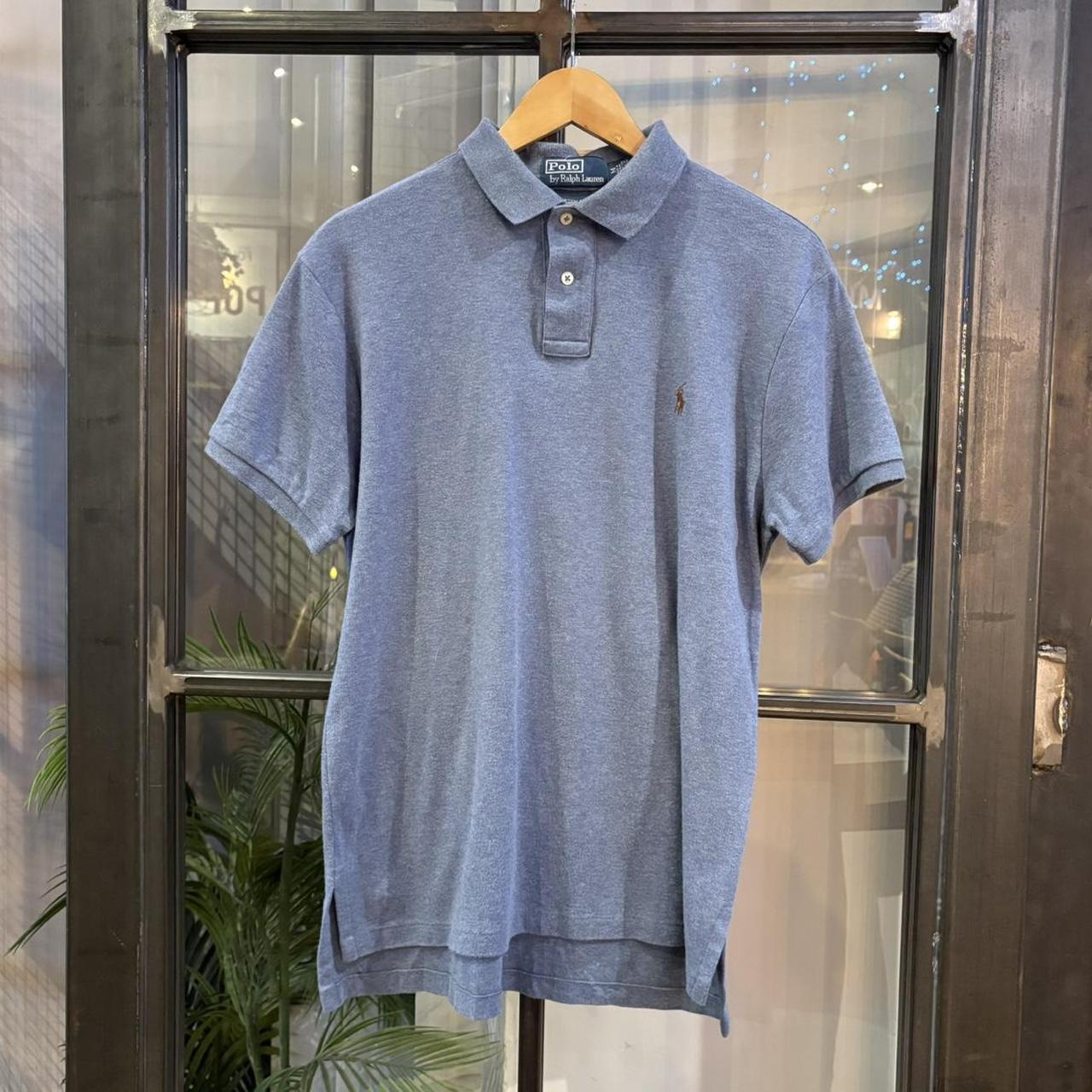 Vintage Retro Ralph Lauren Plain Blue Polo Shirt Short Sleeve collared button up top  #Y2K #preppy #chiefkeef #oldmoney #ralphlauren