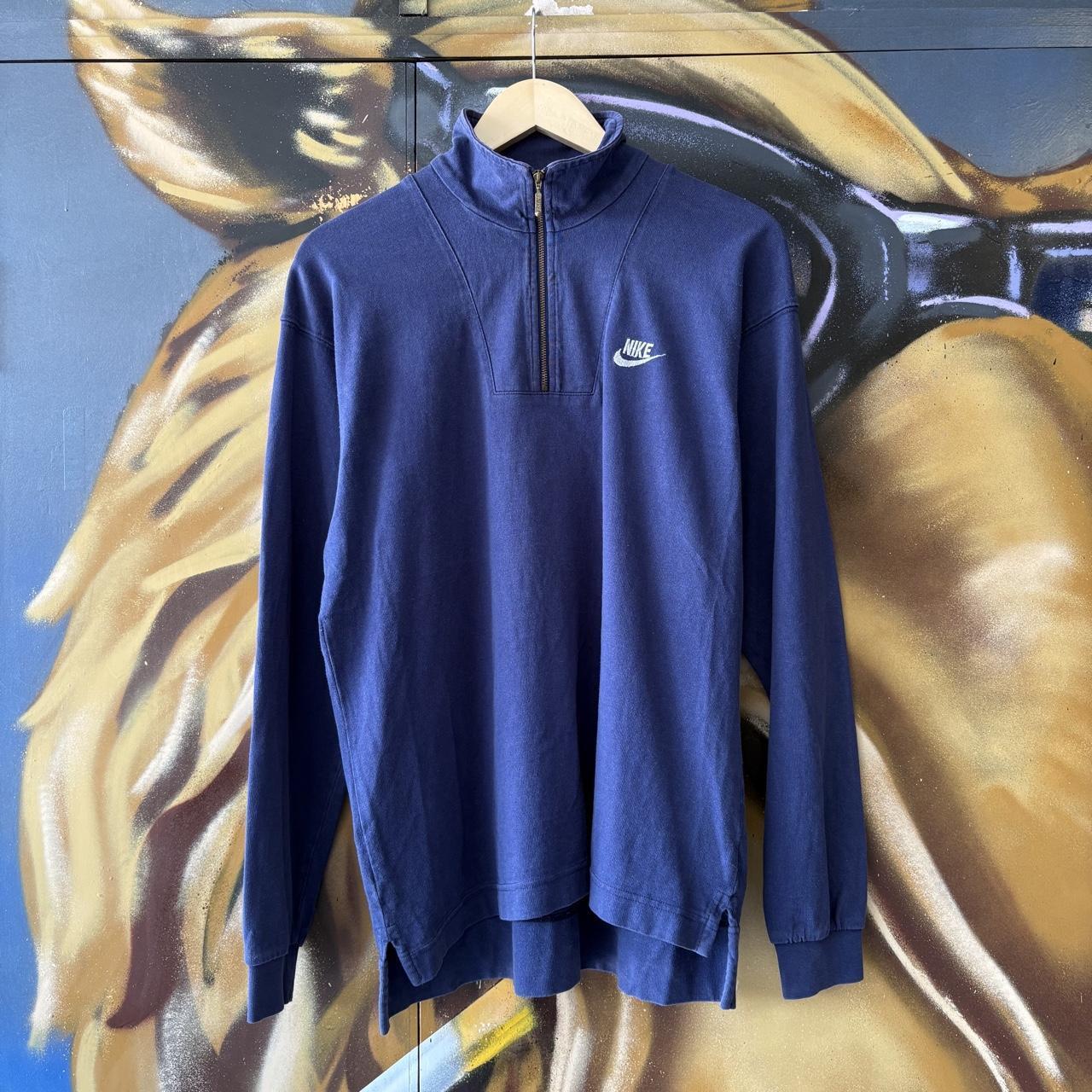 Vintage Nike Sweatshirt Mens Medium Navy Swoosh Spell Out 1/4 Zip Pullover Jumper Top 90s Y2K 00s