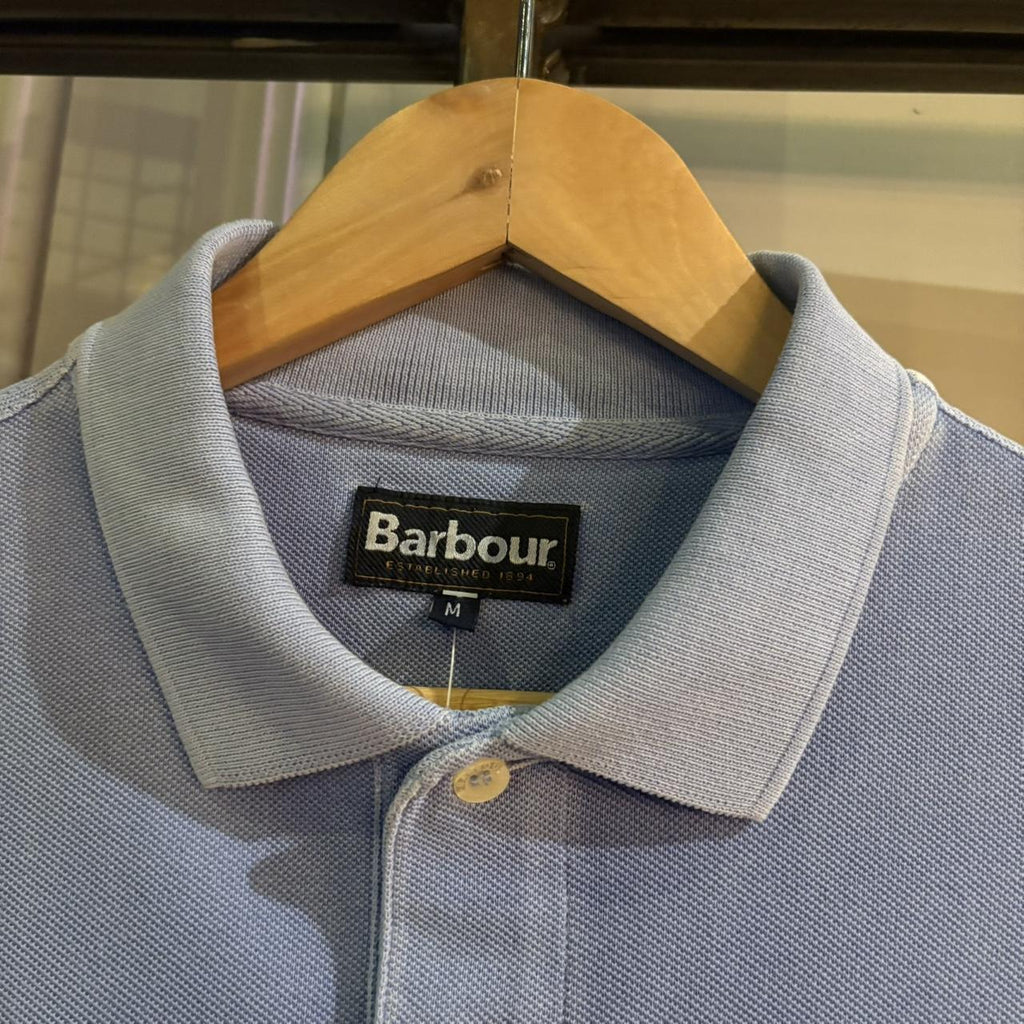 POL351 - Vintage Retro Barbour Plain Light Blue Polo Shirt Short Sleeve collared button up top  #Y2K #preppy #british #oldmoney #barbour