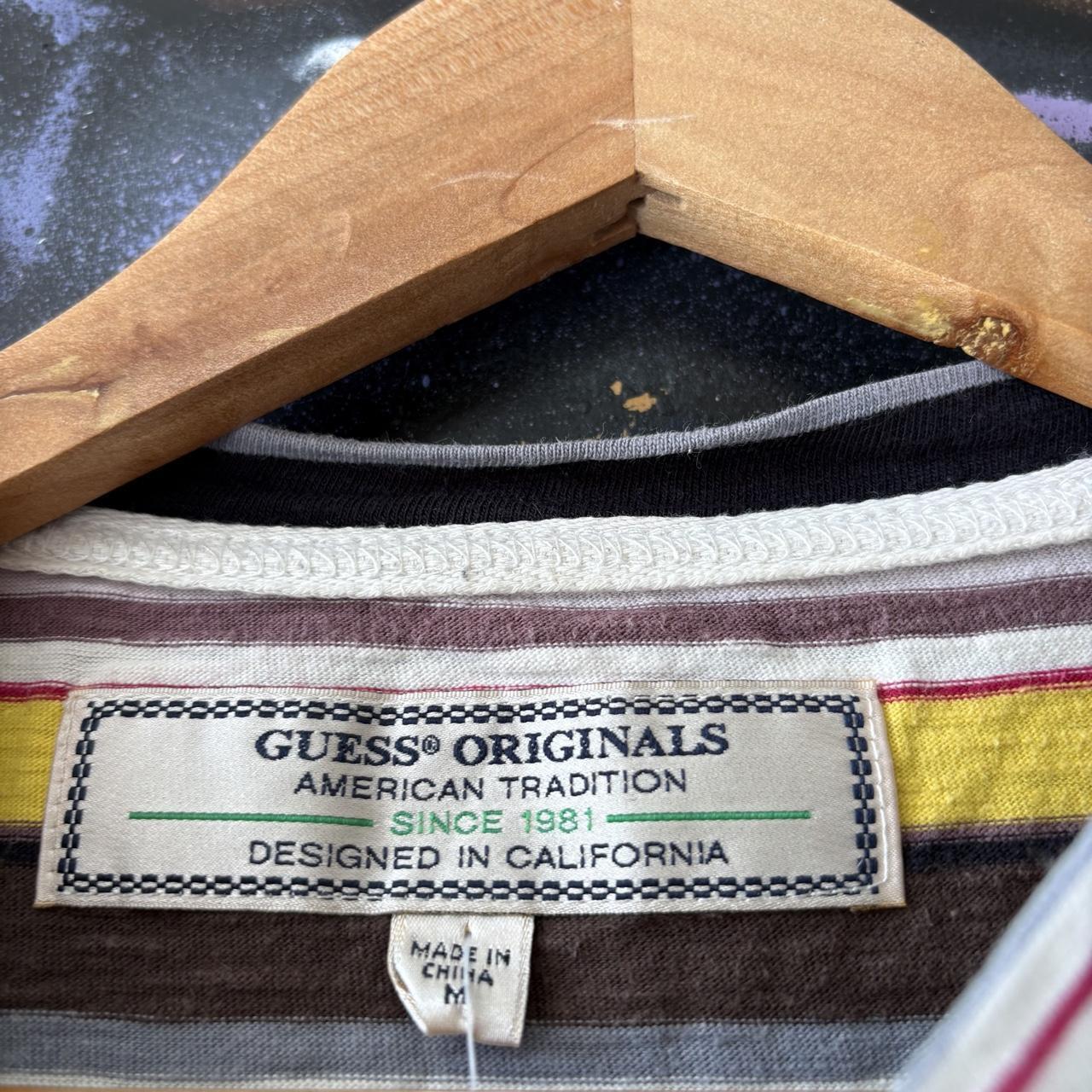 Guess Originals T shirt Mens Medium Multi-Colour Ashton Horizontal Striped Embroidered Logo Los Angeles Tee Top 90s Y2K 00s