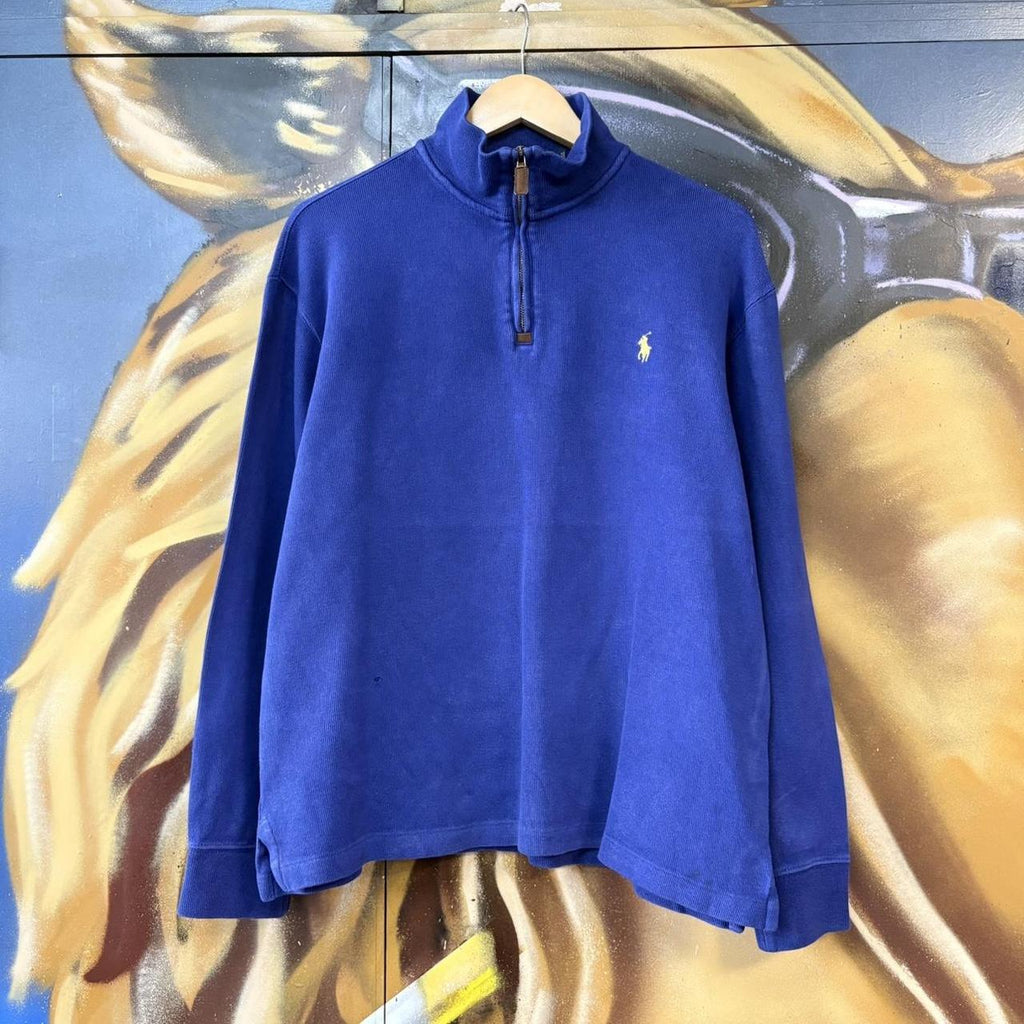 BR1602BO-U - Vintage Ralph Lauren Blue Polo Ralph Lauren 1/4 quarter zip up Sweatshirt jumper fleece top #Y2K #preppy #quarterzip #smartcasual #oldmoney