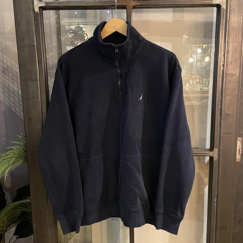 SWT422 - Vintage Retro Essential Navy Nautica 1/4 Zip Up fleece Jumper Sweatshirt with small chest embroidered logo #90s #sportswear #essential #y2k #nautica