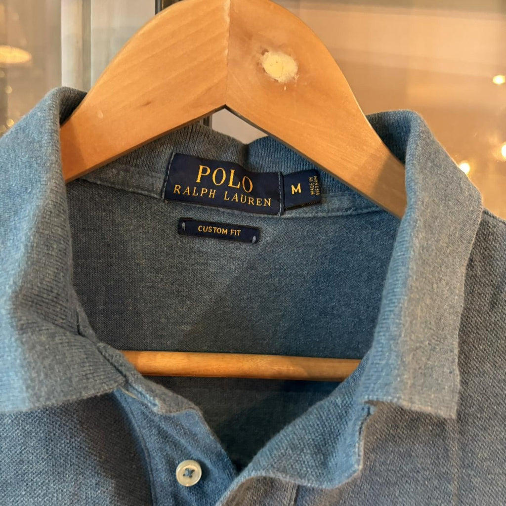 POL403F - Vintage Retro Ralph Lauren Blue Plain Polo Shirt Short Sleeve collared button up top  #Y2K #preppy #chiefkeef #oldmoney #ralphlauren