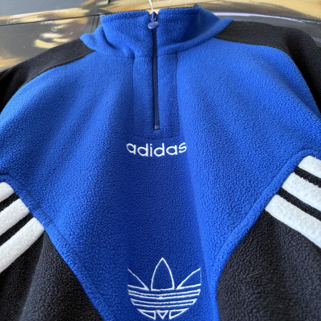 Vintage Adidas Originals Sweatshirt Mens Large Blue Black 1/4 Zip Fleece Pullover Jumper Top 90s Y2K 00s