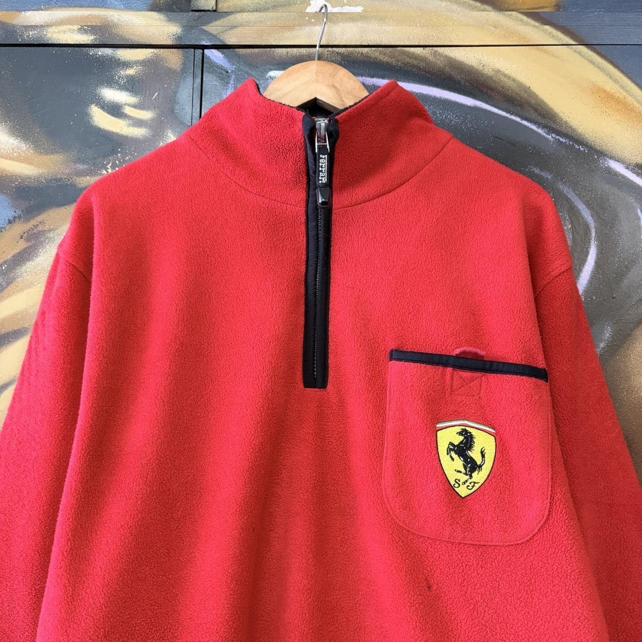 MES2710KP-U - Vintage Retro Essential Red Ferrari F1 Motorsport Racing 1/4 Zip Fleece Sweatshirt with embroidered patch logo #90s #ferrari #f1 #racing #motorsports
