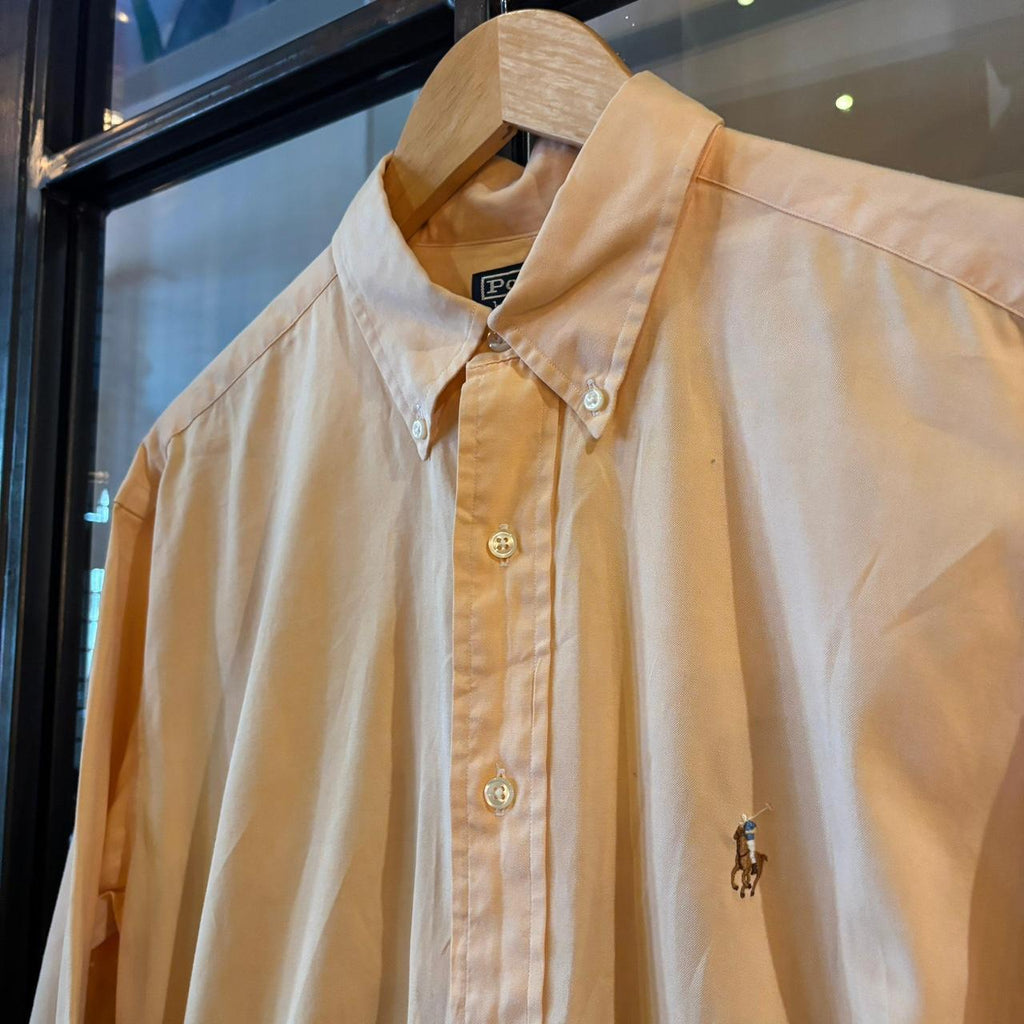 RLS226F - Vintage Ralph Lauren Apricot / Pastel Orange Longsleeve collared button up polo shirt top #Y2K #preppy #chiefkeef #smartcasual #oldmoney