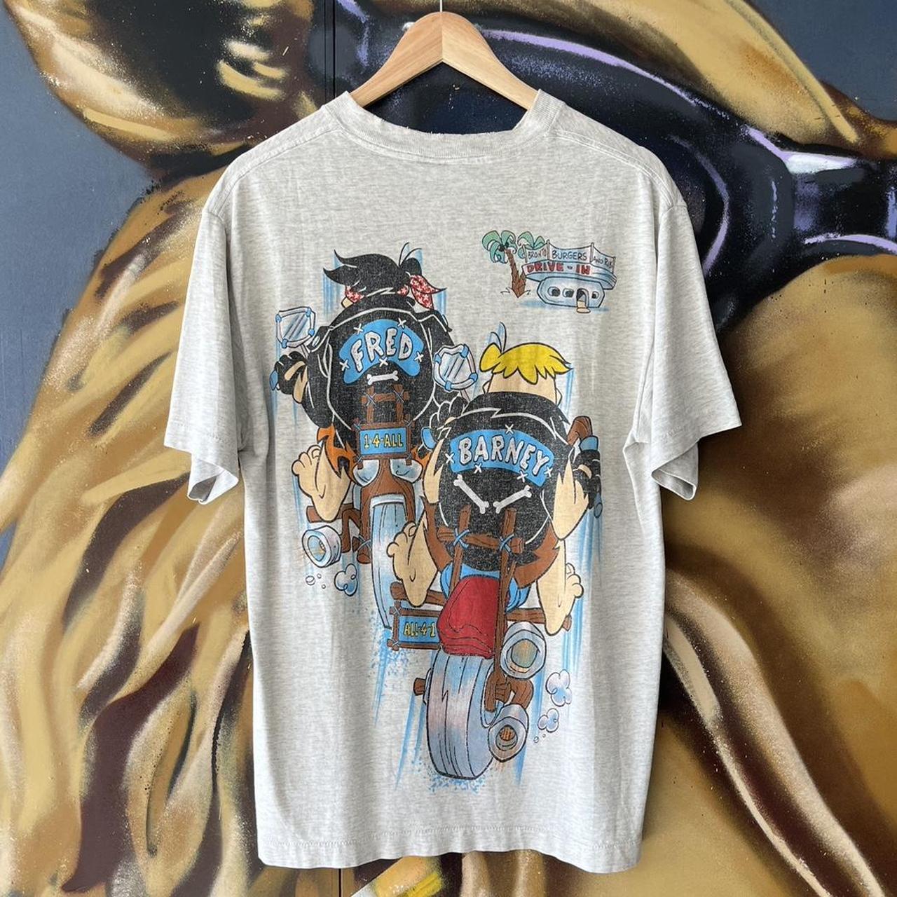 1990s Flintstones Biker AOP Graphic Tee breakthrough graphic cartoon film tv
