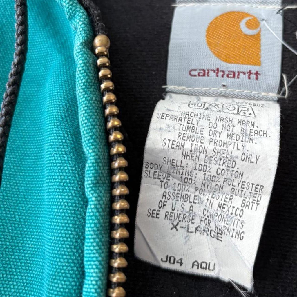 Vintage Carhartt Active Jacket Mens XL Aqua Green J04 AQU Hooded Full Zip Canvas Heavyweight Carhartt Style Coat 90s Y2K