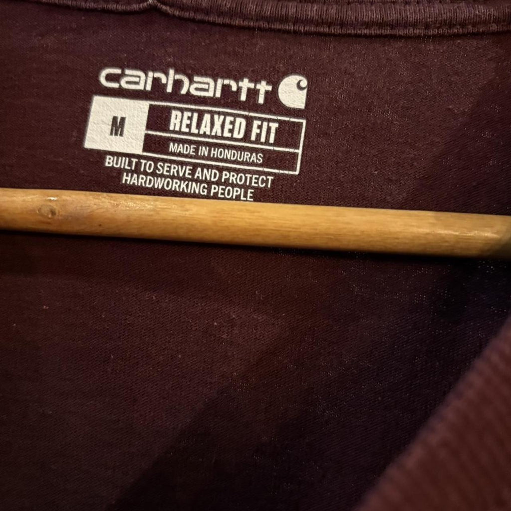 BR2804EN-P - Vintage Retro Essential Maroon Carhartt True Hand Craftsmanship Graphic Print Top Tee T-shirt with embroidered patch logo #skater #workwear  #carhartt #y2k #graphic