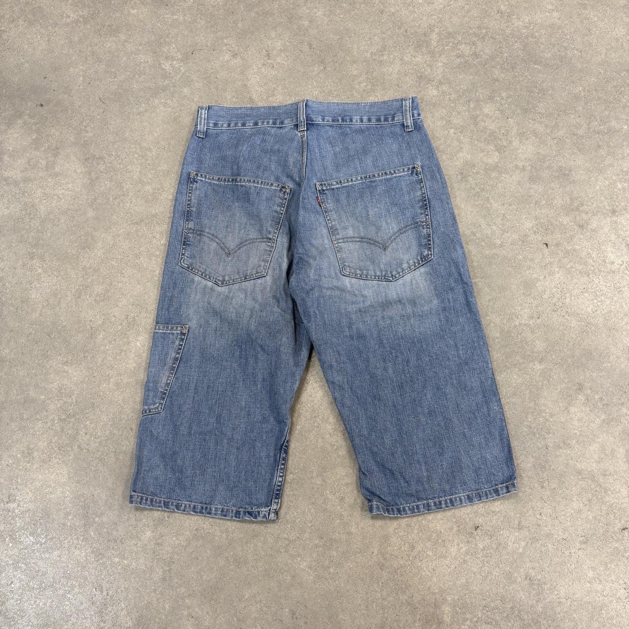 Vintage Levi’s Jorts Mens 33” Blue Wash Denim Super Long Below Knee Jean Shorts Baggy Wide Leg Skate Surf Hip Hop 00s Y2K