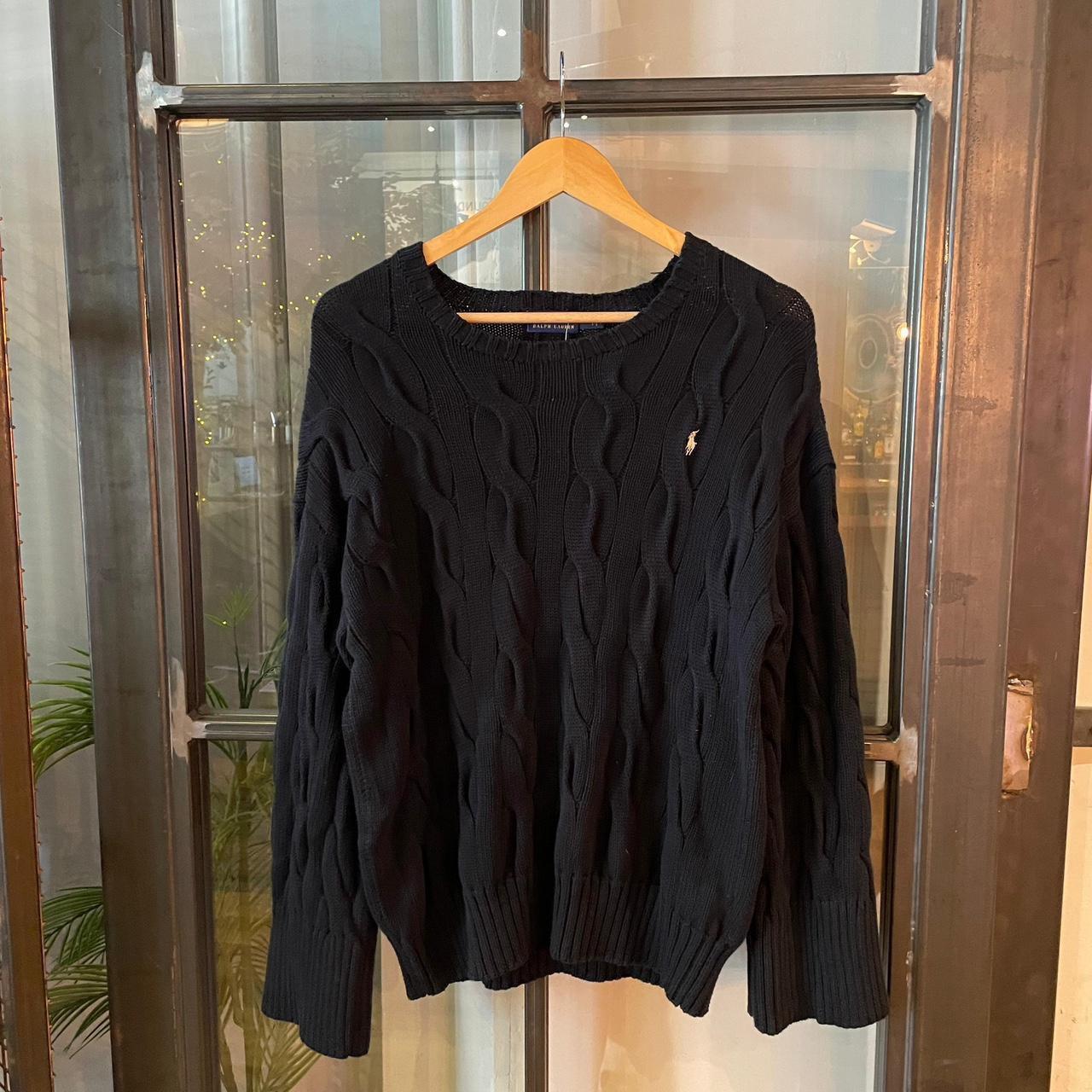 0325D48F -  Vintage Retro Essential Black Polo Ralph Lauren Cable knit textured plain fisherman golf grandpa cosby sweatshirt crewneck knit Jumper #cableknit #knitjumper #fisherman #preppy #poloralphlauren