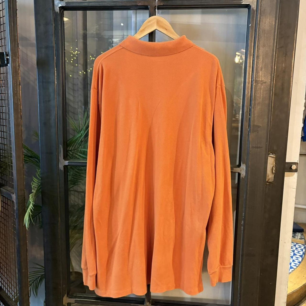 POL548F - Vintage Retro Ralph Lauren Plain Orange Longsleeve Polo collared button up top  #Y2K #preppy #chiefkeef #oldmoney #ralphlauren