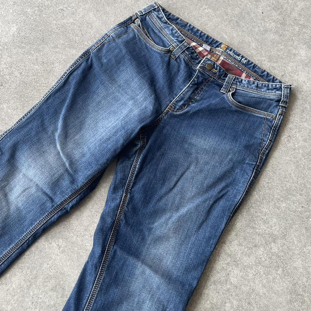 Carhartt Dark Wash Check Lined Denim Jeans