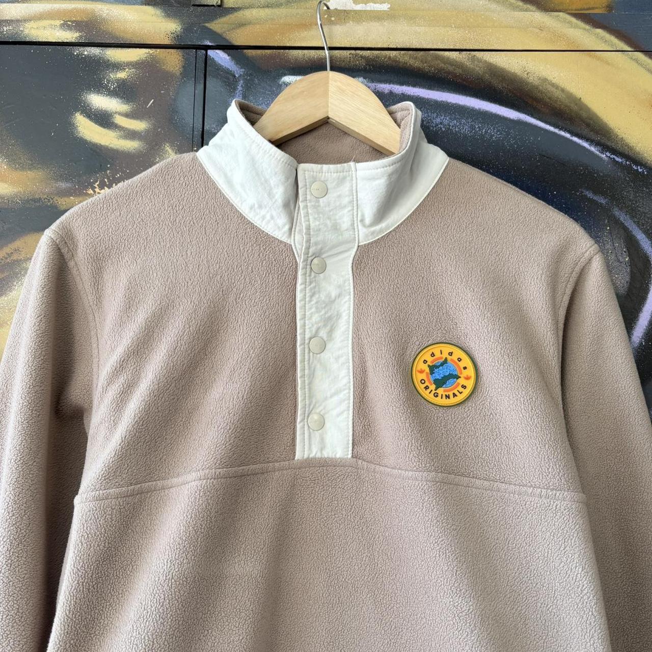 Vintage Adidas Originals Fleece Pullover Sweatshirt Mens Small Beige Cream Snap 1/4 Zip Jumper 90s Y2K