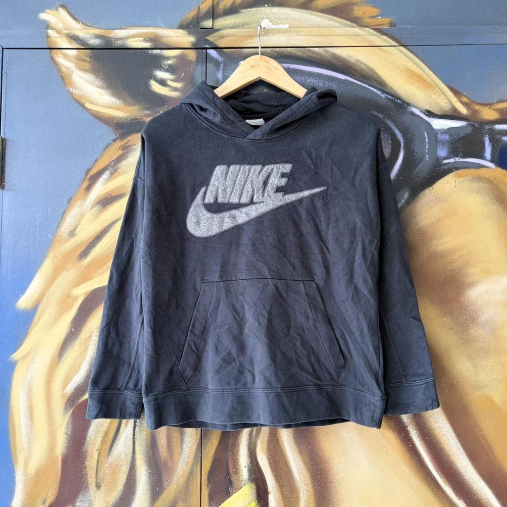Vintage Nike Hoodie Top Womens Small Big Swoosh Logo Black Streetwear Essential 90s Y2K