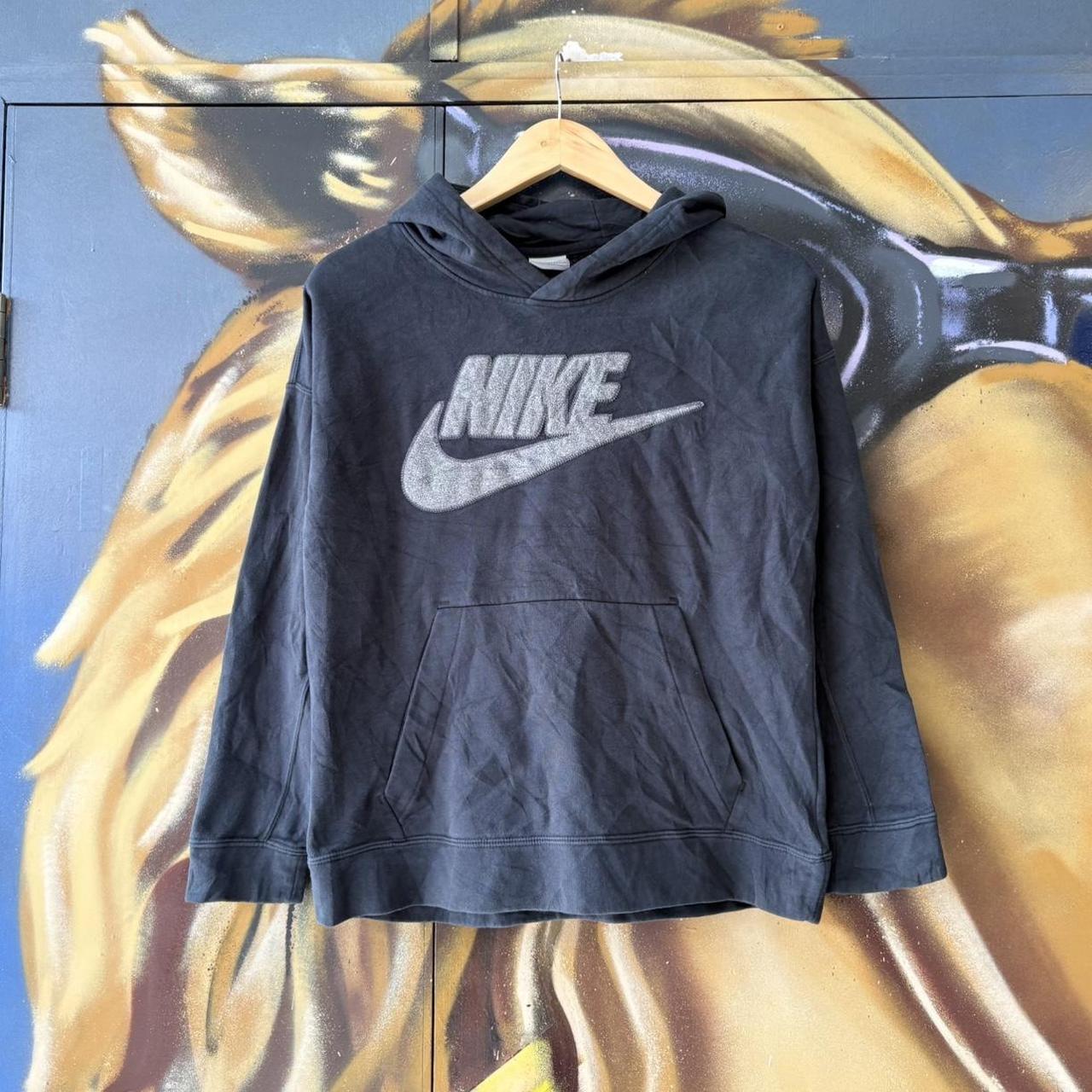 Vintage Nike Hoodie Top Womens Small Big Swoosh Logo Black Streetwear Essential 90s Y2K