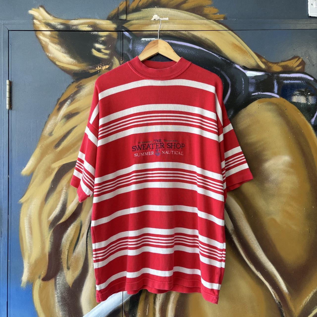 Vintage The Sweater Shop T shirt Mens Large Red White Striped Short Sleeve Jumper Tee Top 90s Y2K 00s