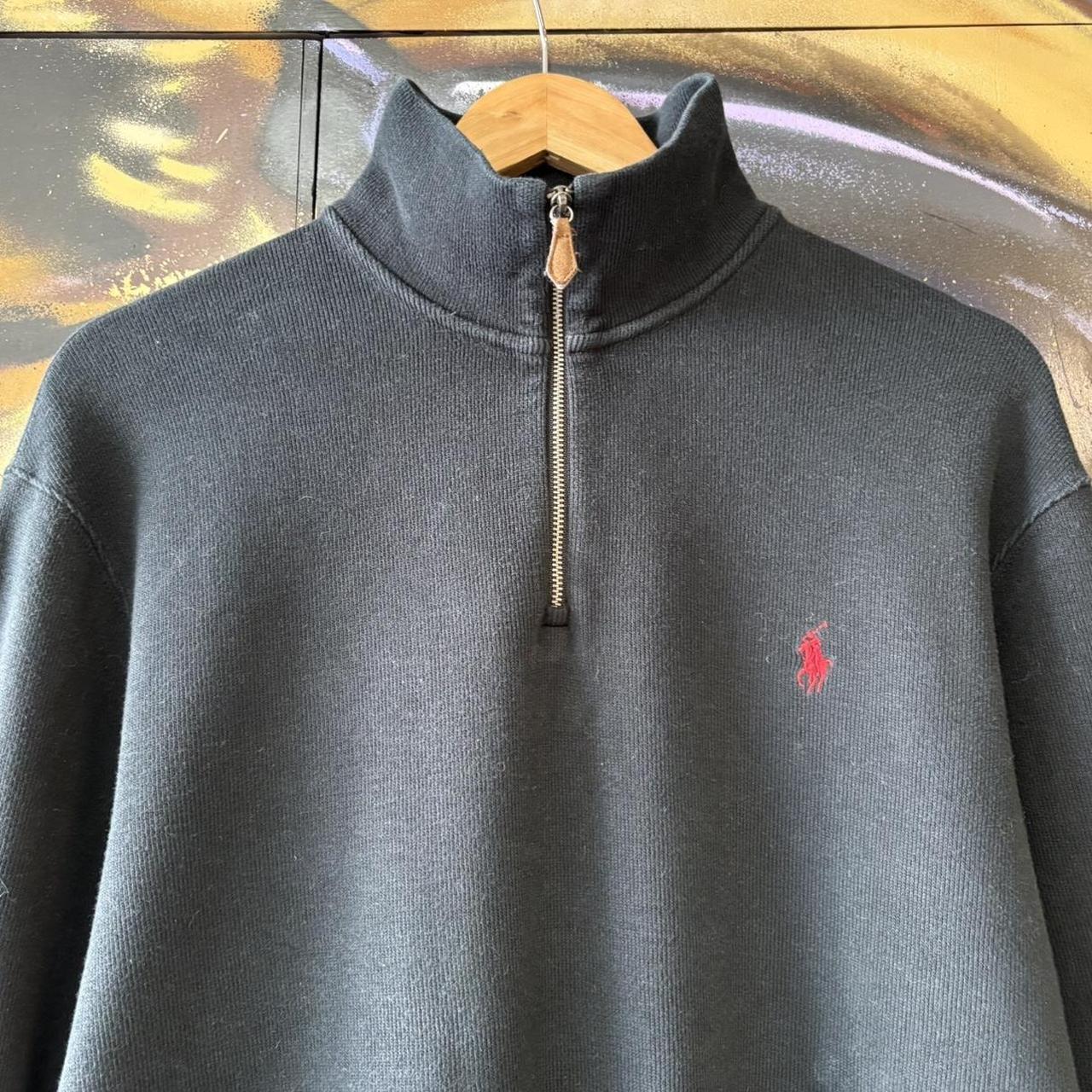 Vintage Ralph Lauren 1/4 Zip Fleece Mens Large Black Quarter Zip Up Preppy Pony Logo Sweatshirt Jumper Top Y2K 90s
