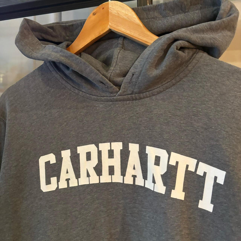 0325I09P - Vintage Retro Essential Grey Carhartt Sweatshirt Hoodie with big spellout print logo #90s #skater #essential #carhartt #y2k