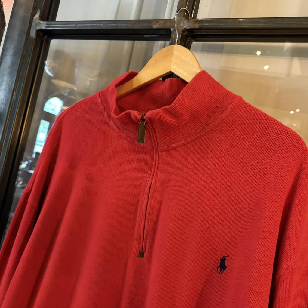 SWT653F - Vintage Ralph Lauren Red Quarter Zip up sweatshirt jumper fleece top #Y2K #preppy #chiefkeef #smartcasual #oldmoney