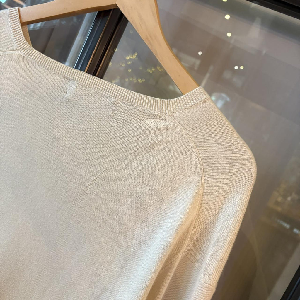 SWT574BR - Vintage Retro Essential Beige Polo Ralph Lauren sweatshirt v-neck knit Jumper #poloralphlauren #preppy #knitjumper #knitted