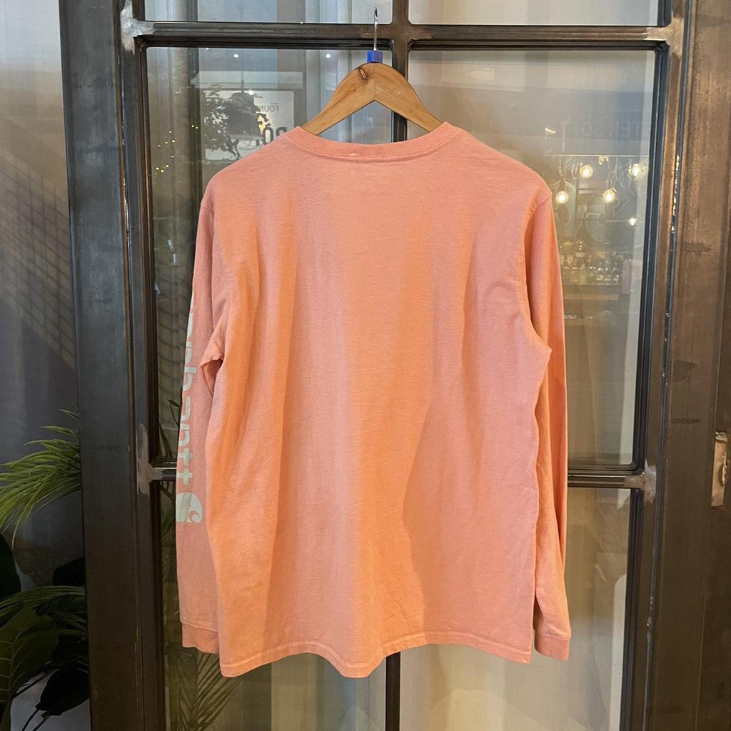 0125C94P - Vintage Retro Essential Peach Carhartt Longsleeve Graphic Print Top Tee T-shirt #90s #graphic #top #essential #carhartt