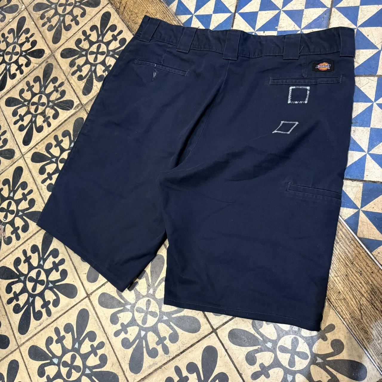 JRT100 - Vintage Retro Essential Dickies Navy Contrast Stitched patch work Navy Shorts Jorts with detailed patch Logo carpenter workwear #hiphop #90s #jorts #skater