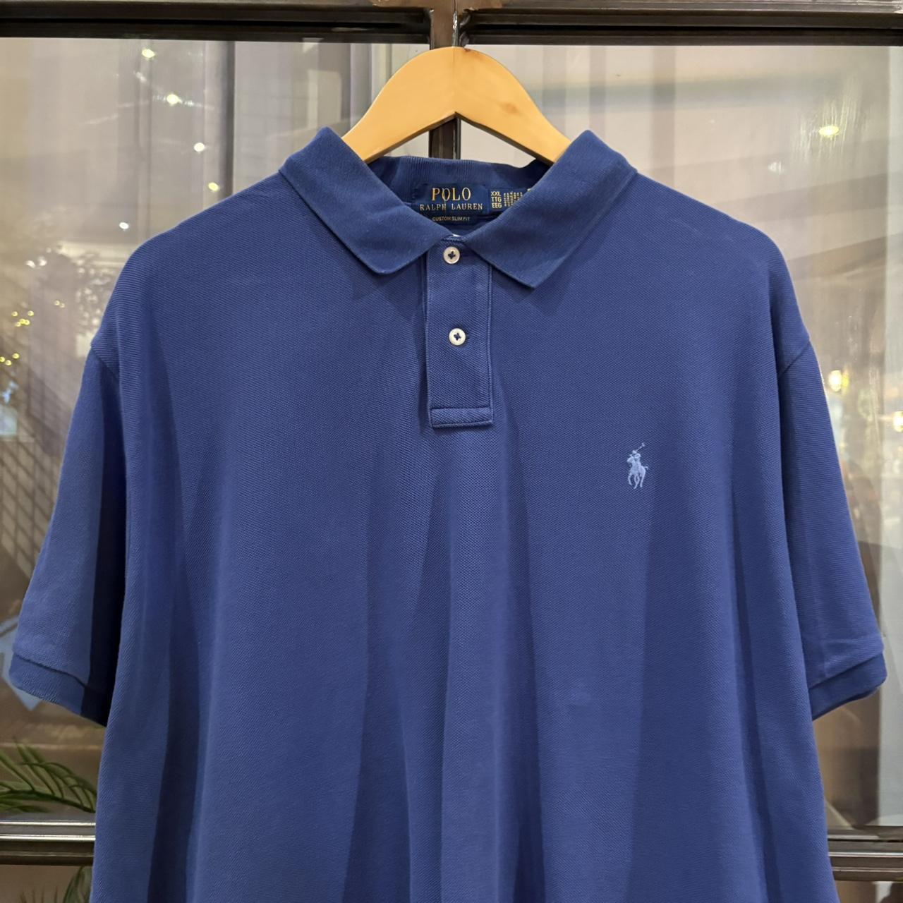 MES2710GB-F - Vintage Retro Ralph Lauren Plain Blue Polo Shirt Short Sleeve collared button up top  #Y2K #preppy #chiefkeef #oldmoney #ralphlauren