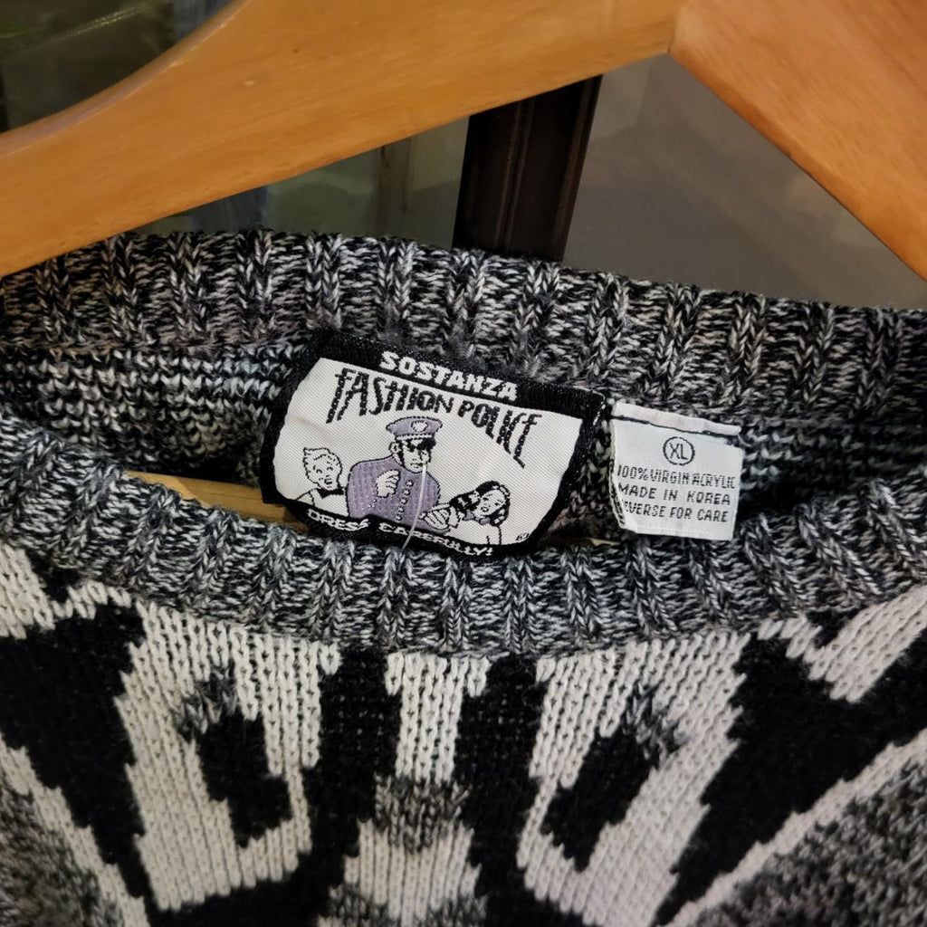 WDB063 - Vintage Retro grey black grandad knit Patterned Sweatshirt Knitwear sweater Jumper #hiphop #coogi #biggie #grandad #sweater