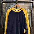SWT384BR - Vintage Retro Essential Adidas Navy Yellow Raglan Crewneck Jumper Sweatshirt with big spellout embroidered/print logo #90s #sportswear #essential #adidas #y2k