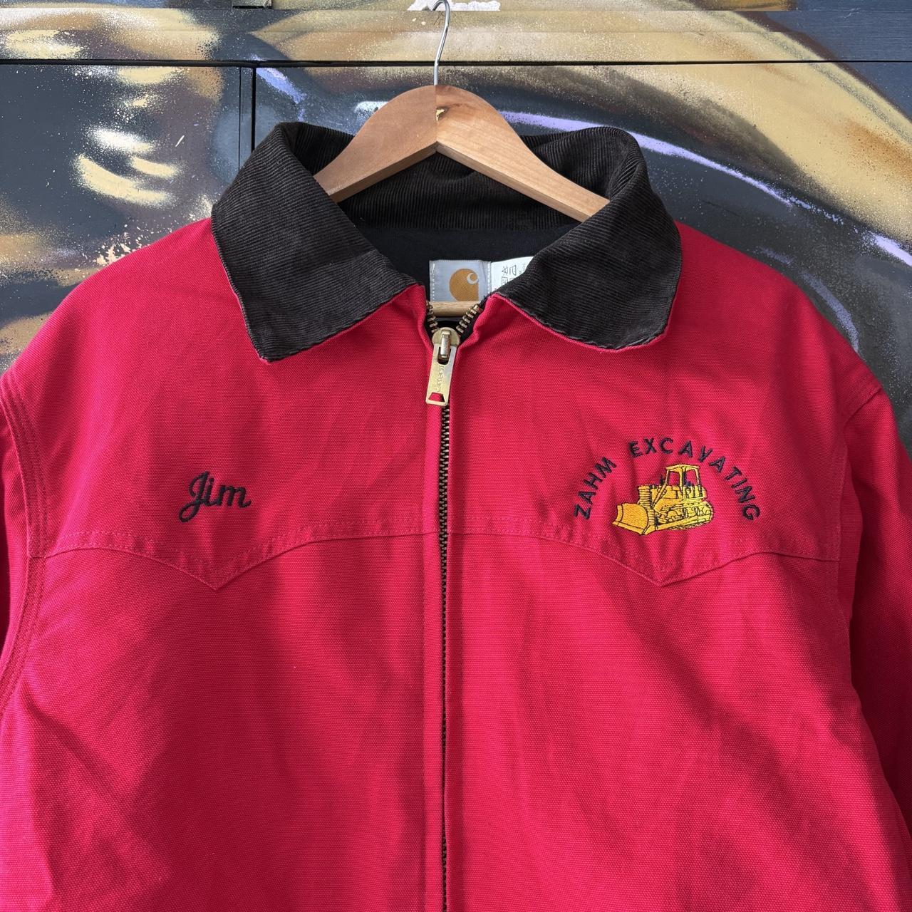 Vintage Carhartt Jacket Mens XL Red Santa Fe Full Zip Corduroy Collar Canvas Heavyweight Carhartt Style Coat 90s Y2K