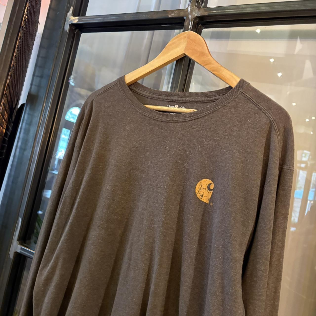 TEE458F - Vintage Retro Essential Dark Grey Brown Carhartt Longsleeve Graphic Print Top Tee T-shirt #y2k #graphic #skater #longsleeve #carhartt
