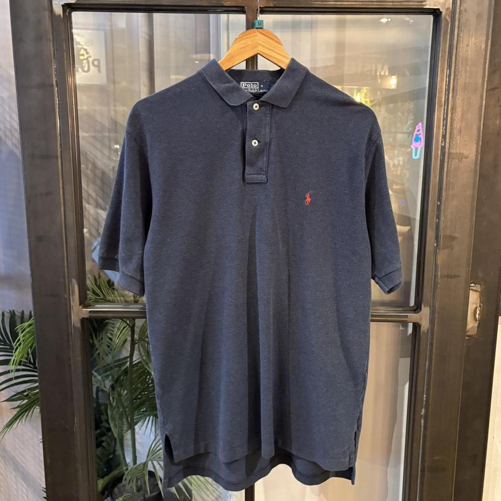 BR1912A-F - Vintage Retro Ralph Lauren Plain Navy Polo Shirt Short Sleeve collared button up top  #Y2K #preppy #chiefkeef #oldmoney #ralphlauren
