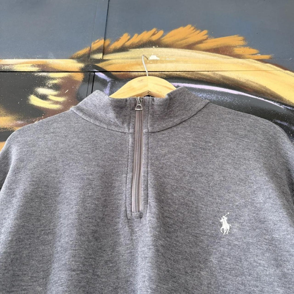 BR1602H-U - Vintage Ralph Lauren Grey 1/4 quarter zip up Sweatshirt jumper fleece top #Y2K #preppy #quarterzip #smartcasual #oldmoney