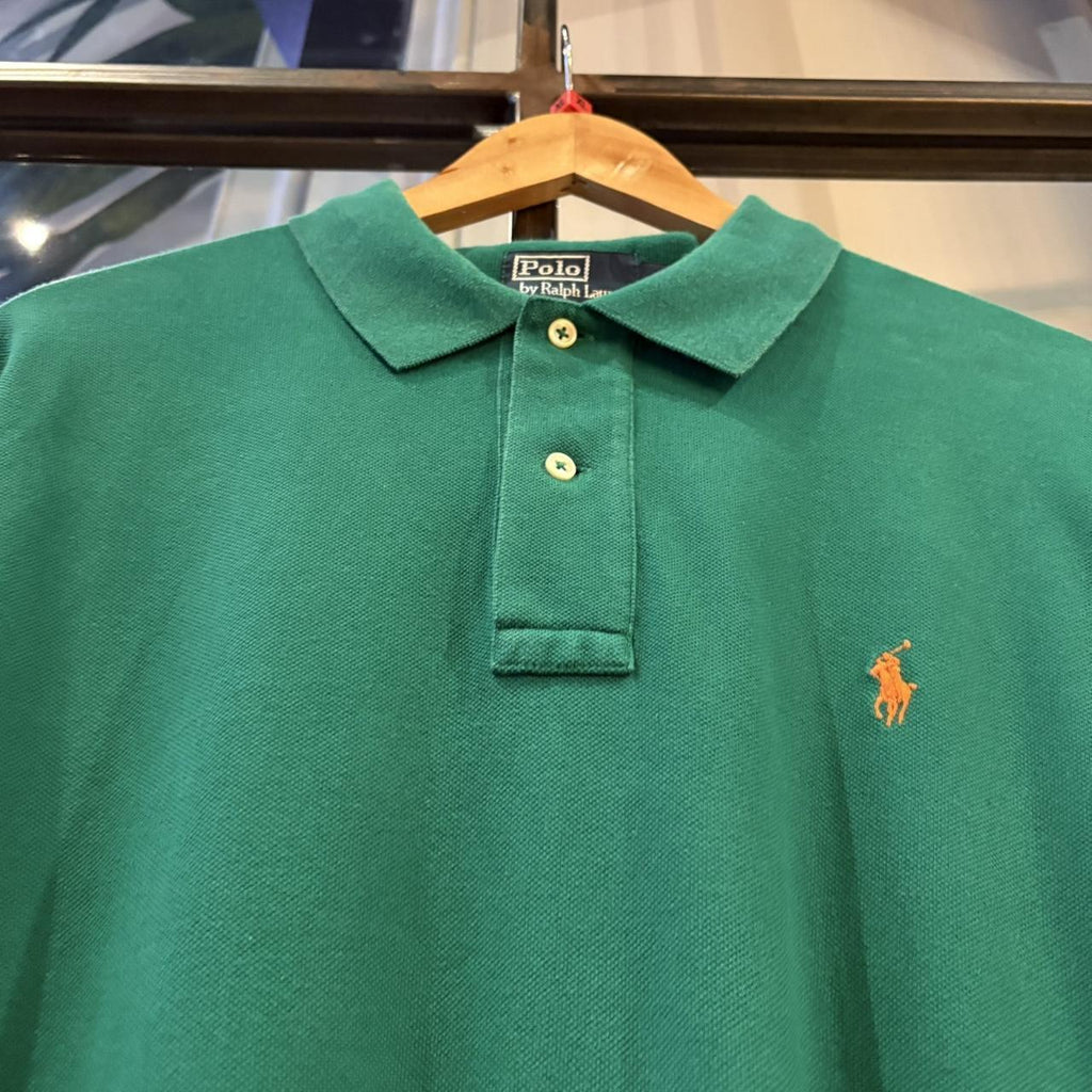 BR1912BK-F - Vintage Retro Ralph Lauren Plain Green Polo Shirt Short Sleeve collared button up top  #Y2K #preppy #chiefkeef #oldmoney #ralphlauren