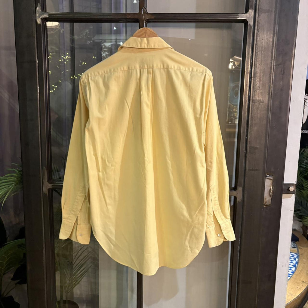 RLS124-P - Vintage Ralph Lauren Pale Yellow Plain Longsleeve collared button up shirt top #Y2K #preppy #chiefkeef #safari #oldmoney