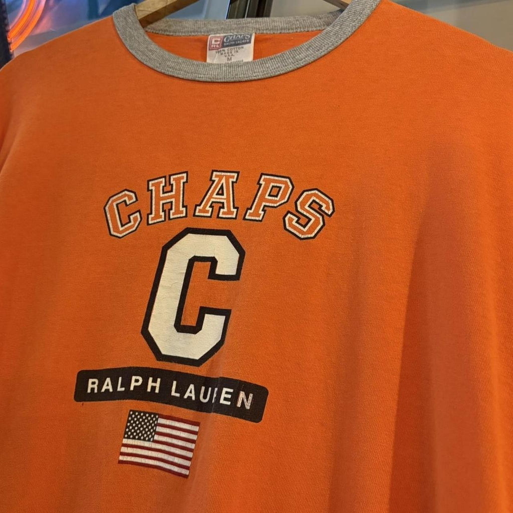 BR2804EL-P - Vintage Retro Essential Orange Chaps Ralph Lauren Graphic Print Top Tee T-shirt #90s #graphic #ringer #chaps #ralphlauren