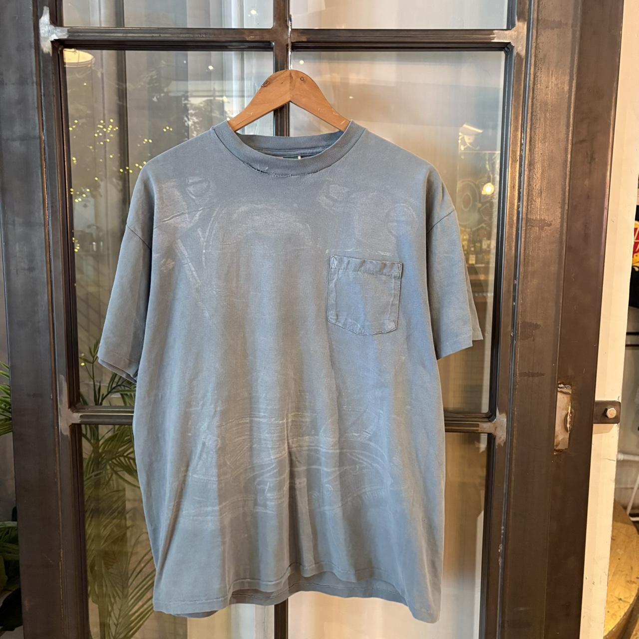 TEE404BR - Vintage Retro Essential Blue Motorcycle Bike Graphic Print Single Stitch Pocket Top Tee T-shirt #90s #graphic #motorcycles #biker #distressed