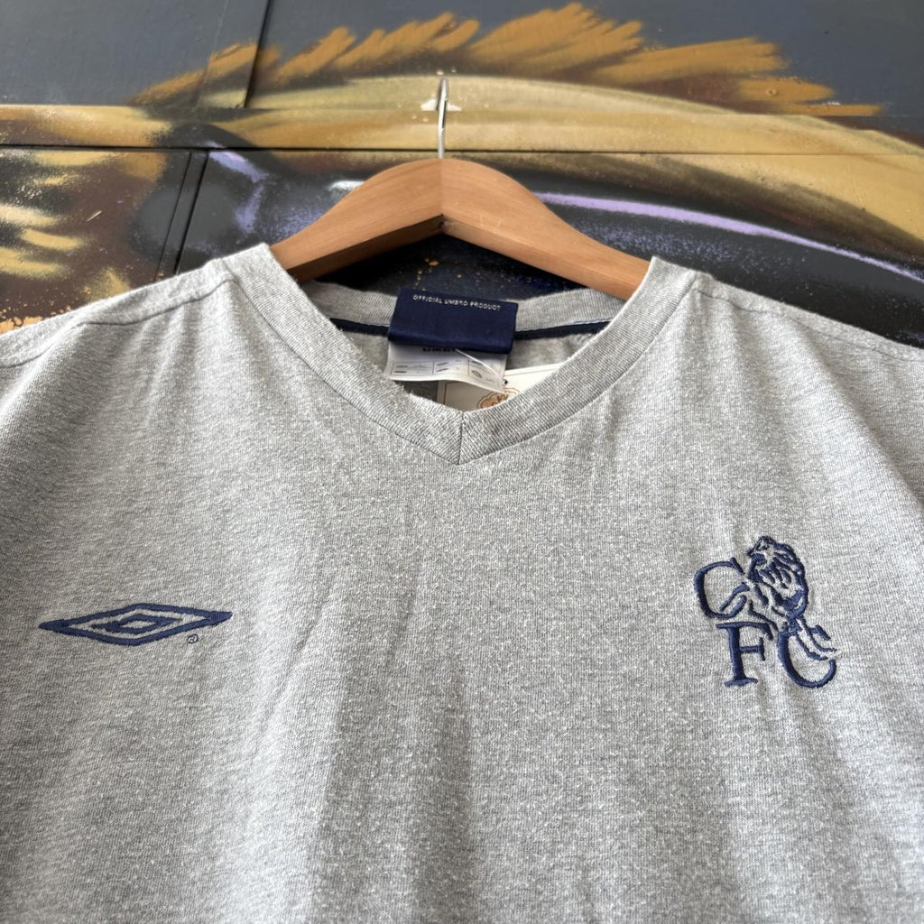 Vintage Umbro Chelsea T shirt Mens Large Grey 1998 2000 Football Autoglass Drill Training Tee Top