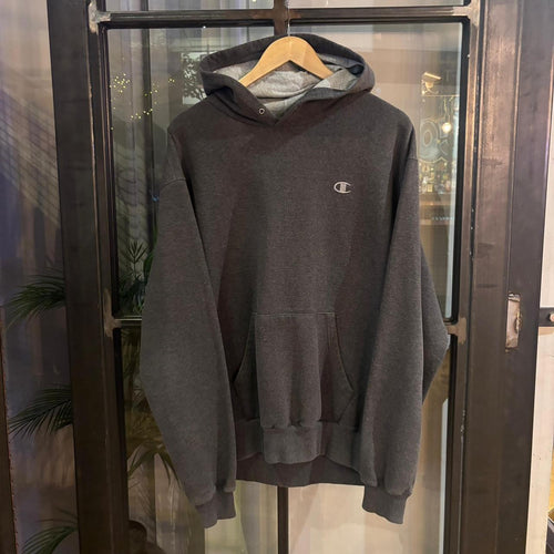 0325G75F - Vintage Retro Essential Dark Grey Champion Sweatshirt Hoodie with embroidered logo #90s #sportswear #essential #champion #y2k