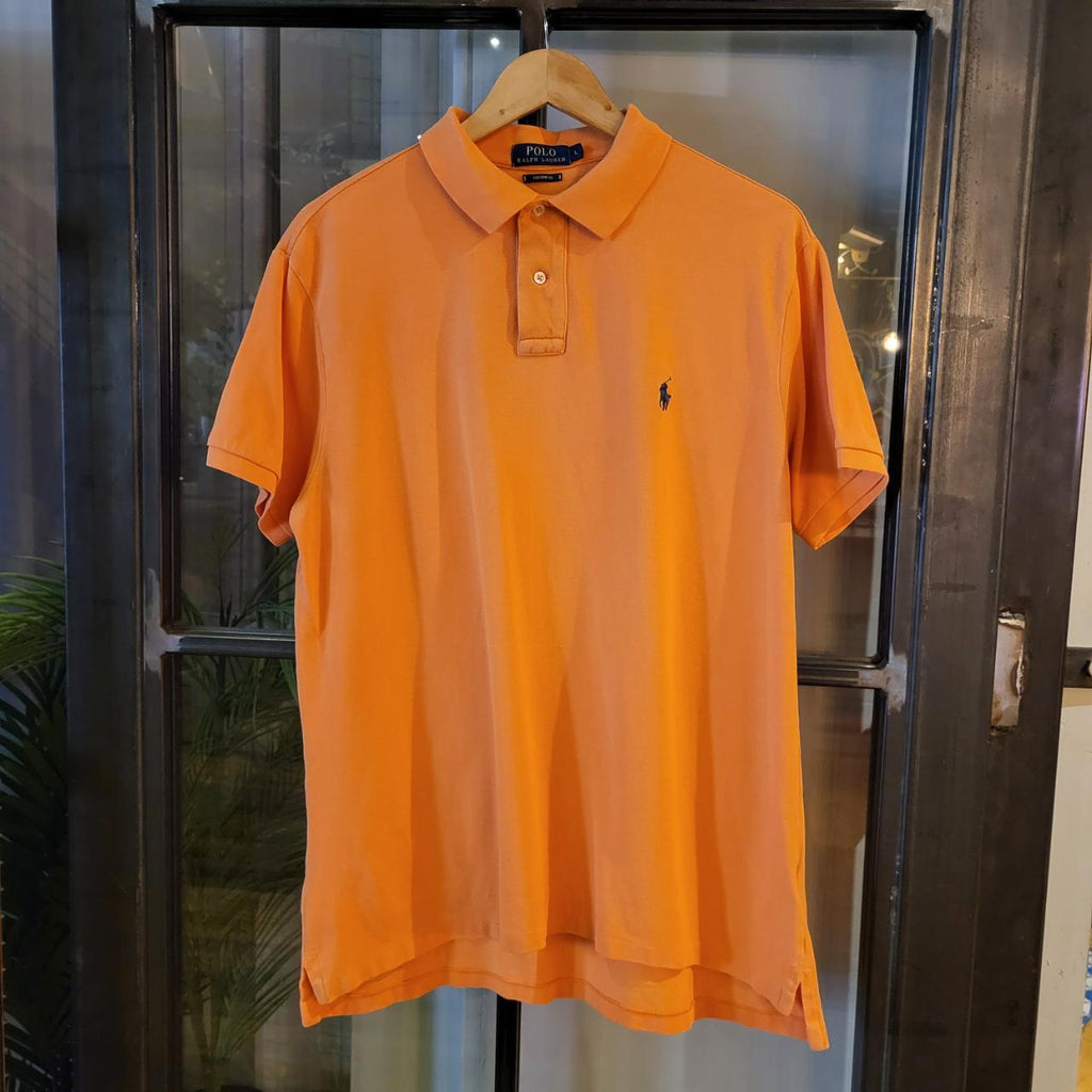 POL051 - Vintage Ralph Lauren Orange Polo Shirt Short Sleeve collared button up top #Y2K #preppy #chiefkeef