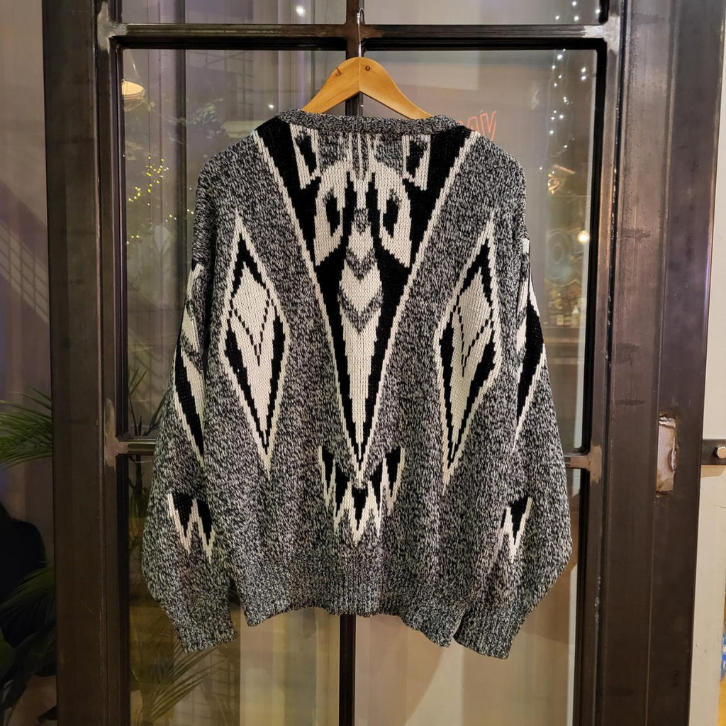 WDB063 - Vintage Retro grey black grandad knit Patterned Sweatshirt Knitwear sweater Jumper #hiphop #coogi #biggie #grandad #sweater