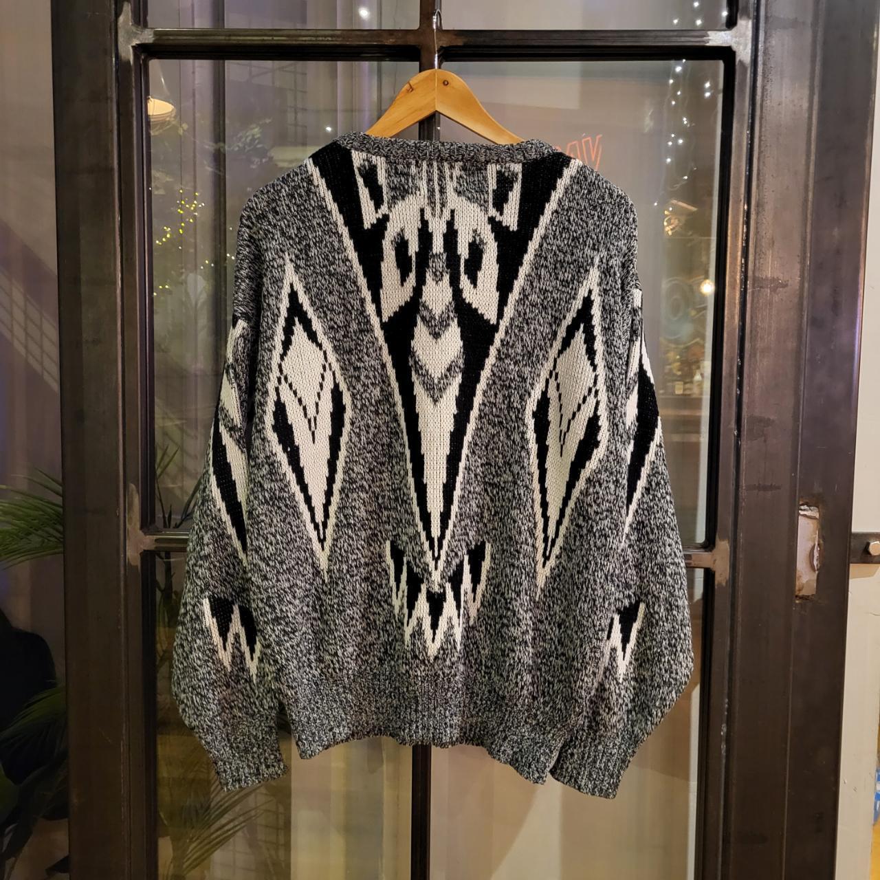 WDB063 - Vintage Retro grey black grandad knit Patterned Sweatshirt Knitwear sweater Jumper #hiphop #coogi #biggie #grandad #sweater