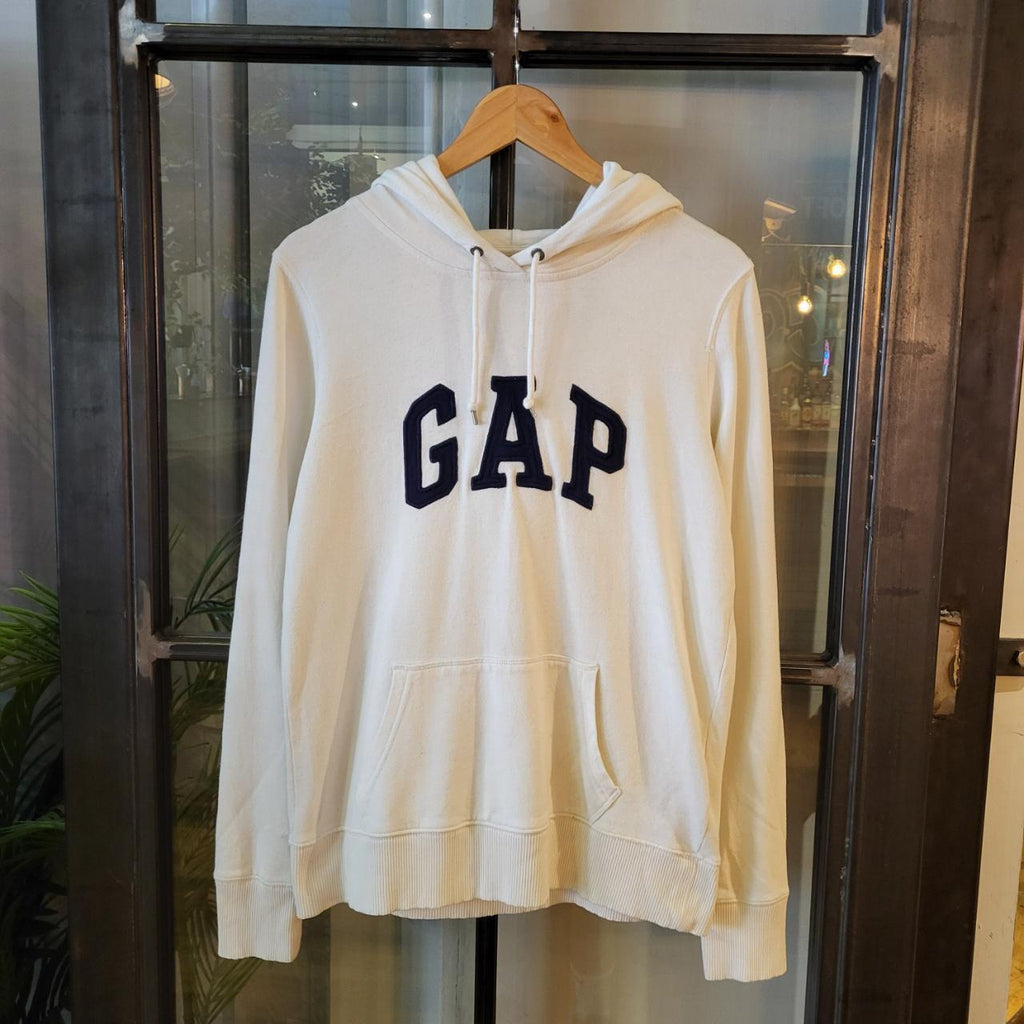SWT286 - Vintage Retro Essential GAP White Hoodie sweatshirt jumper crewneck with patch centre logo #gap #90s #casual #essential